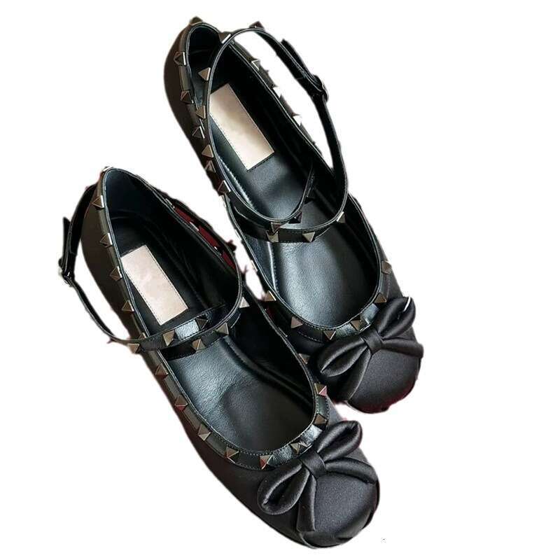 Fairy Cross Buckle Ballet Women's 2023 Summer and Autumn New Bow Rivet Flat Bottom Shallow Mouth Silk Single Shoes