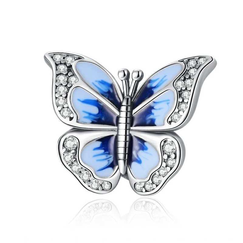 New Fine Blue Series Sparkling Oversized Butterfly Dragonfly Charm Beads Fit Original 925 Silver Bracelet DIY Women Jewelry GiftXJ250517