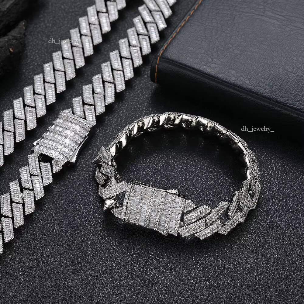 NUOYA 18mm Thick Link Gold Plated Hip Hop Jewelry for Women Iced Baguette Dia Cuban Chain Bracelet Gifts