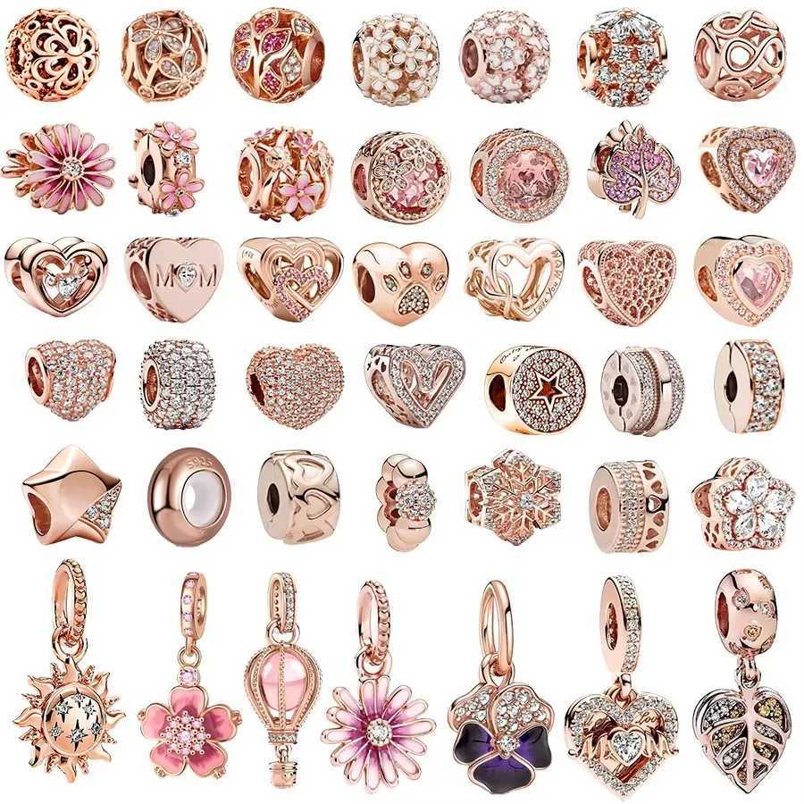 Mini Plated Rose Gold Sparkling Pink Hot Air Balloon Leveled Heart Charm Bead Fit Original Silver 925 Bracelet DIY JewelryXJ250517