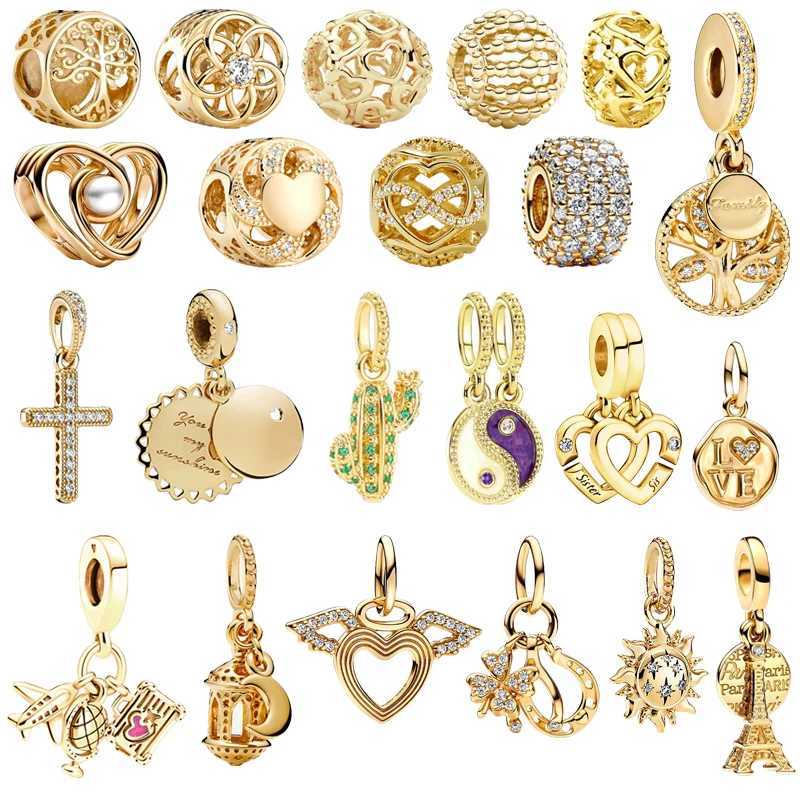 New Fine Gold The Cross of Jesus Family Tree Cactus Charm Beads Fit Original European 925 Silver Bracelet DIY Women Jewelry GiftXJ250517