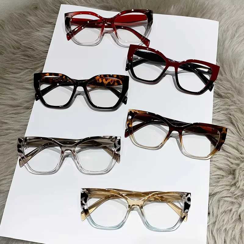 Luxury Brand Designer Women Fashion Cat Eye Anti Blue Light Glasses Double Color Large Frame Ladys Prescription Eyewear FramesXJ250516