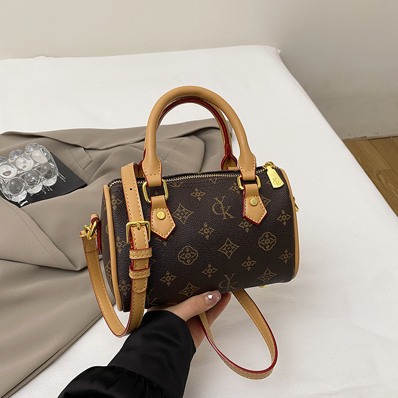 New Designer Mini Boston Bag - Vintage Floral Print Crossbody Purse, Premium Textured Vegan Leather Tote For Women