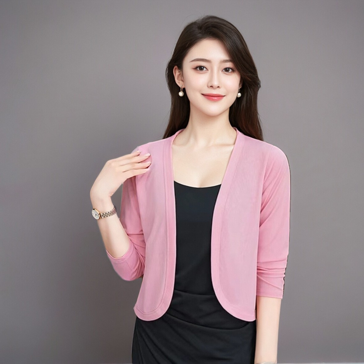 K852 Source factory high-end ice silk shawl solid color tops spring and summer thin style cardigan sunscreen short jacket