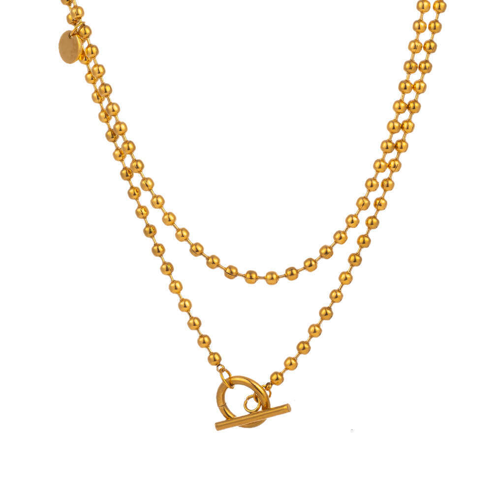 Medium to long sweater with stainless steel gold-plated overlay and OT buckle necklace, trendy women's collarbone chain
