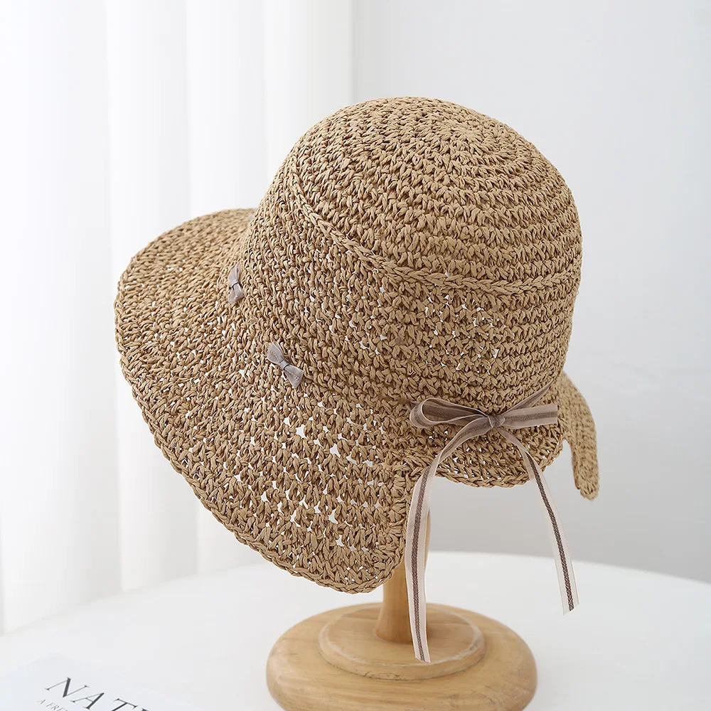 Bucket Hat Female Sunhat Womens Summer Ethnic Style Straw Big Brim Fisherman Cap Sunshade Beach Accessories Seaside 250517
