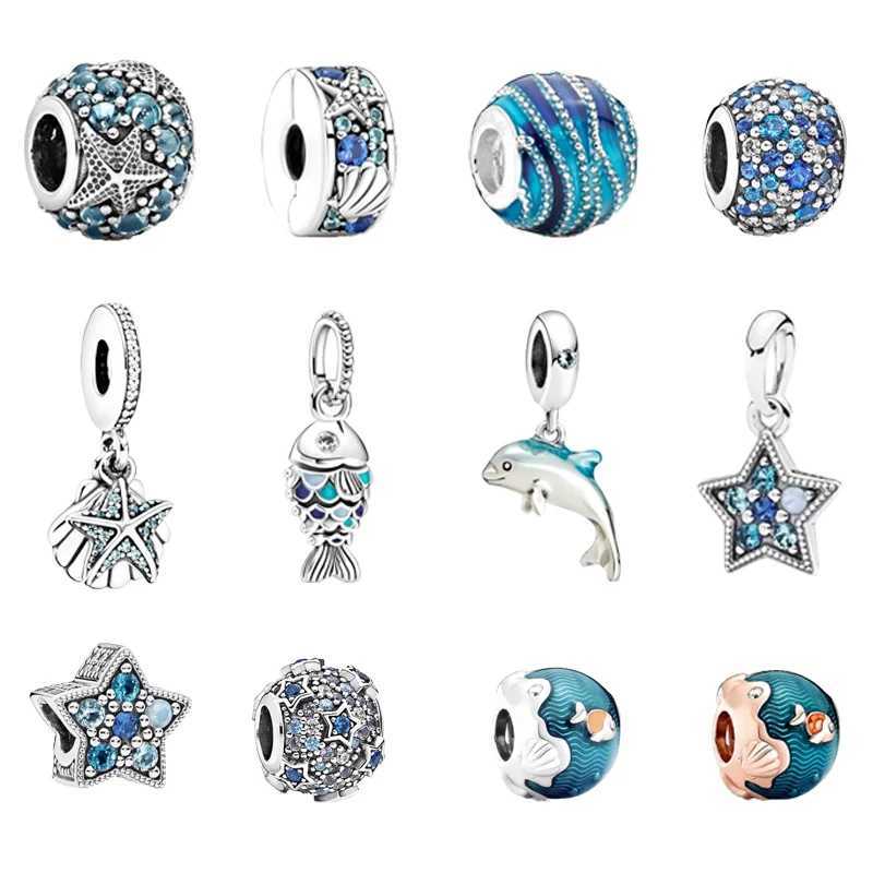 Authentic Fine Sparkling Fish Pendant Spherical Starfish Charm Beads Fit Original European 925 Silver Bracelet DIY Women JewelryXJ250517
