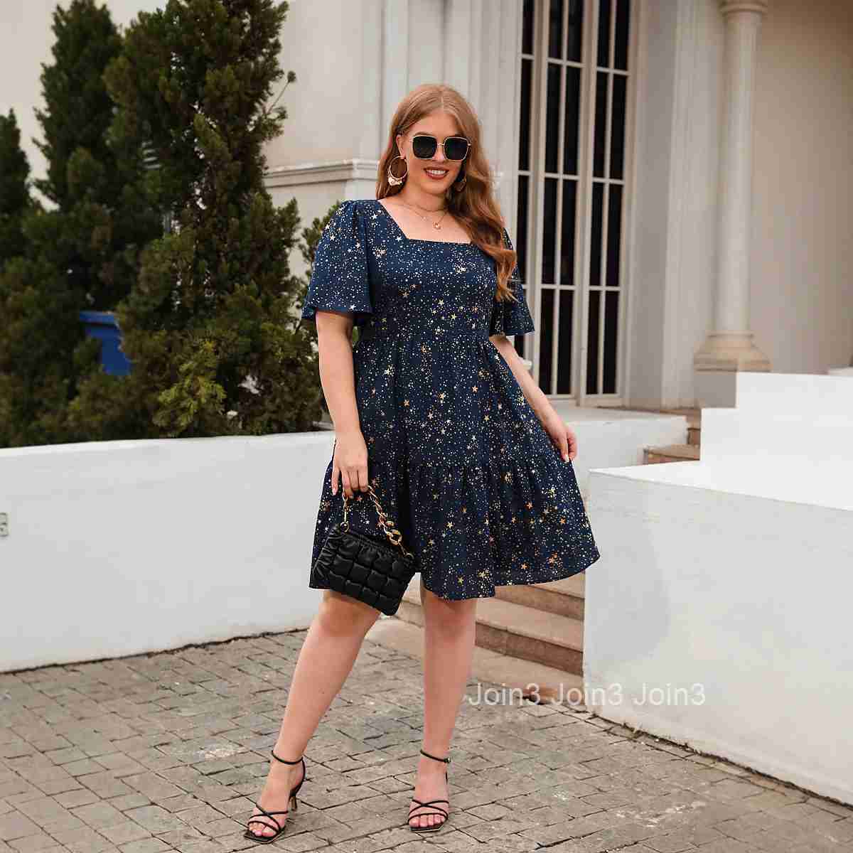 Gold Stamping Printing Casual Loose Fitting Dress Cocktail Party Elegant Dress Oversized Womens Clothing