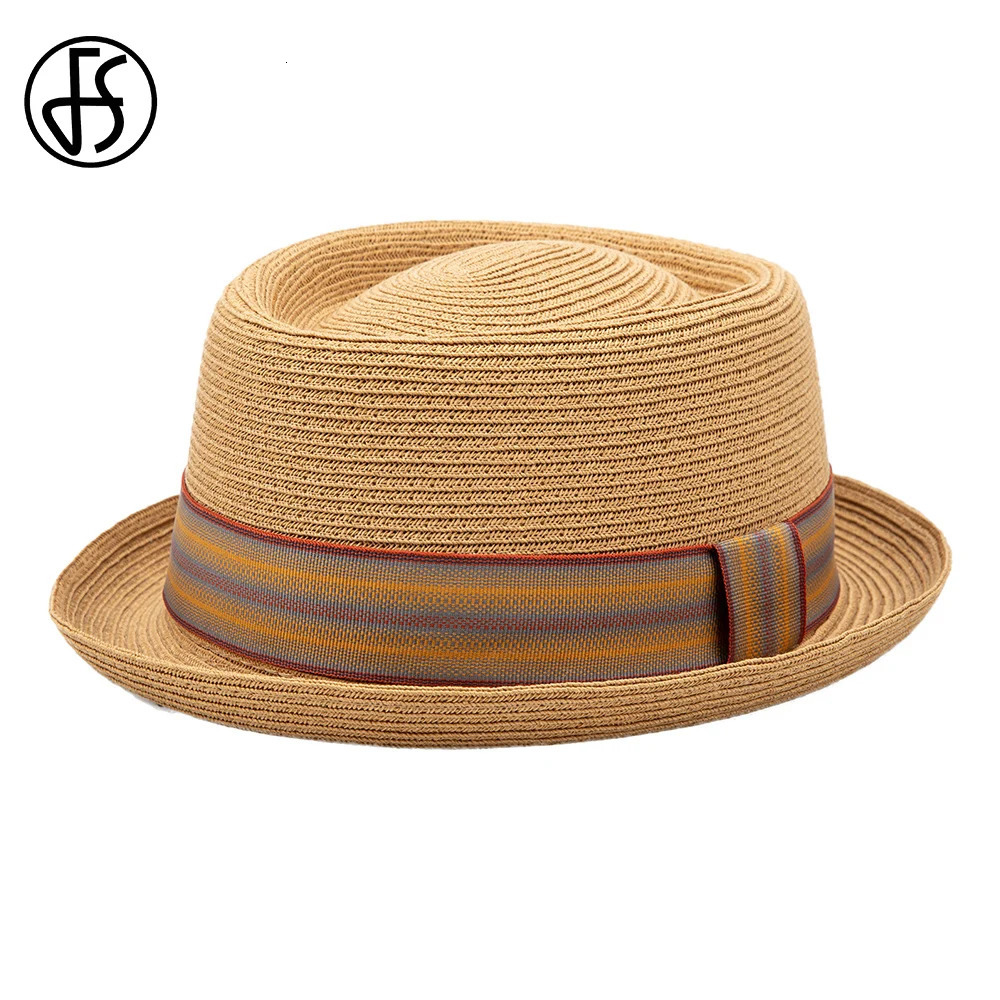 FS Cowboy Jazz Hat Pork Pie Straw Hats For Women Men Unisex Spring Summer Outdoor Sun Protection Gentleman Gangster Paname Cap 250516