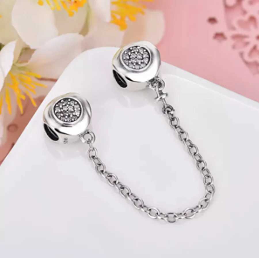 New 925 Silver Sparkling Sparkle Star Moon Safety Chain Charm Bead Fit Original Pendant Bracelet Pendant DIY Jewelry For WomenXJ250517