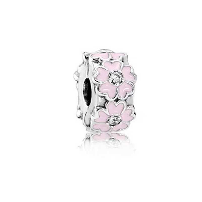 DIY Charm Jewelry Pink Flower Blue Butterflies Spacer Bead Fit Original 925 Sterling Silver Bracelet Gift For WomenXJ250517