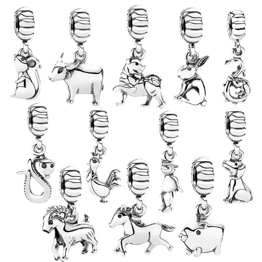 Hot Sale 12 Constellations 925 Sterling Silver Jewelry Bead Tiger Dog Horse Dangle Charm Bead Fit Original Bracelet GiftXJ250517