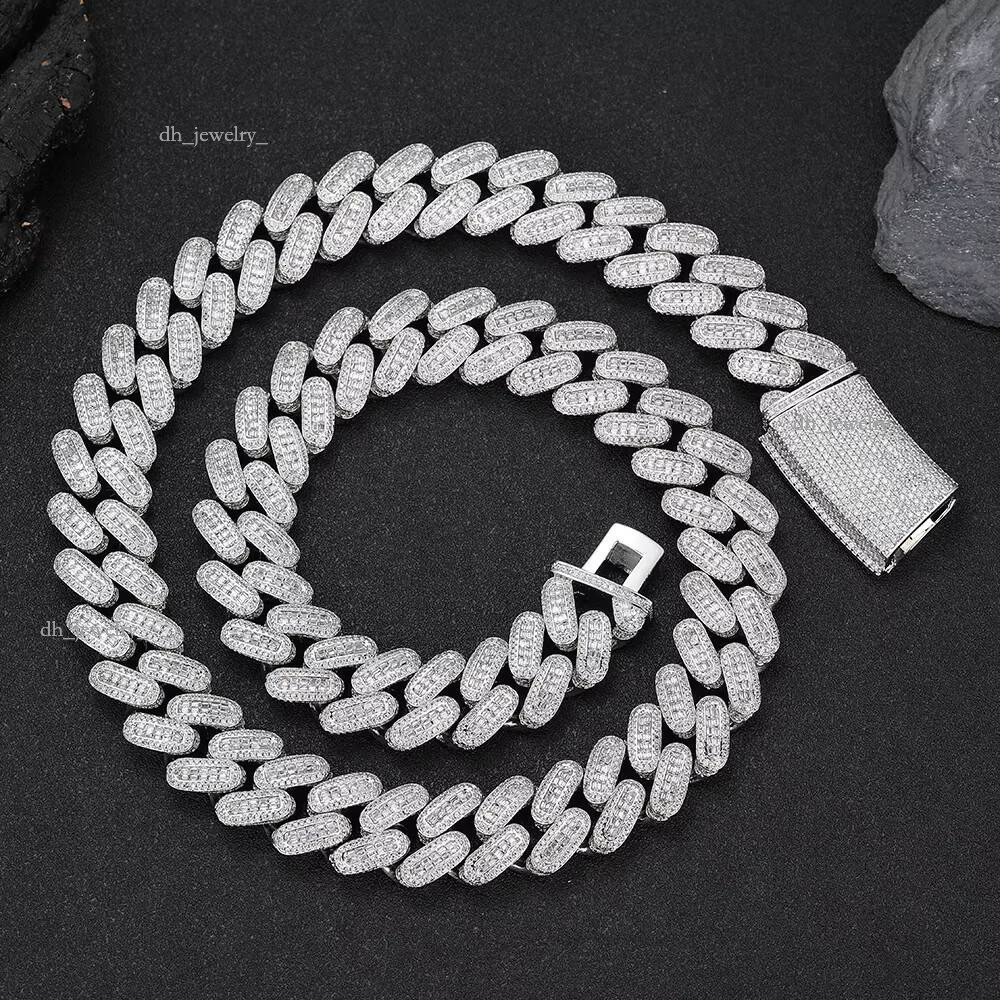 Nuoya Custom Link Necklace for Men 18mm Iced Baguette Dia Hiphop Style Gold Plated Cuban Chain Rappers Jewelry