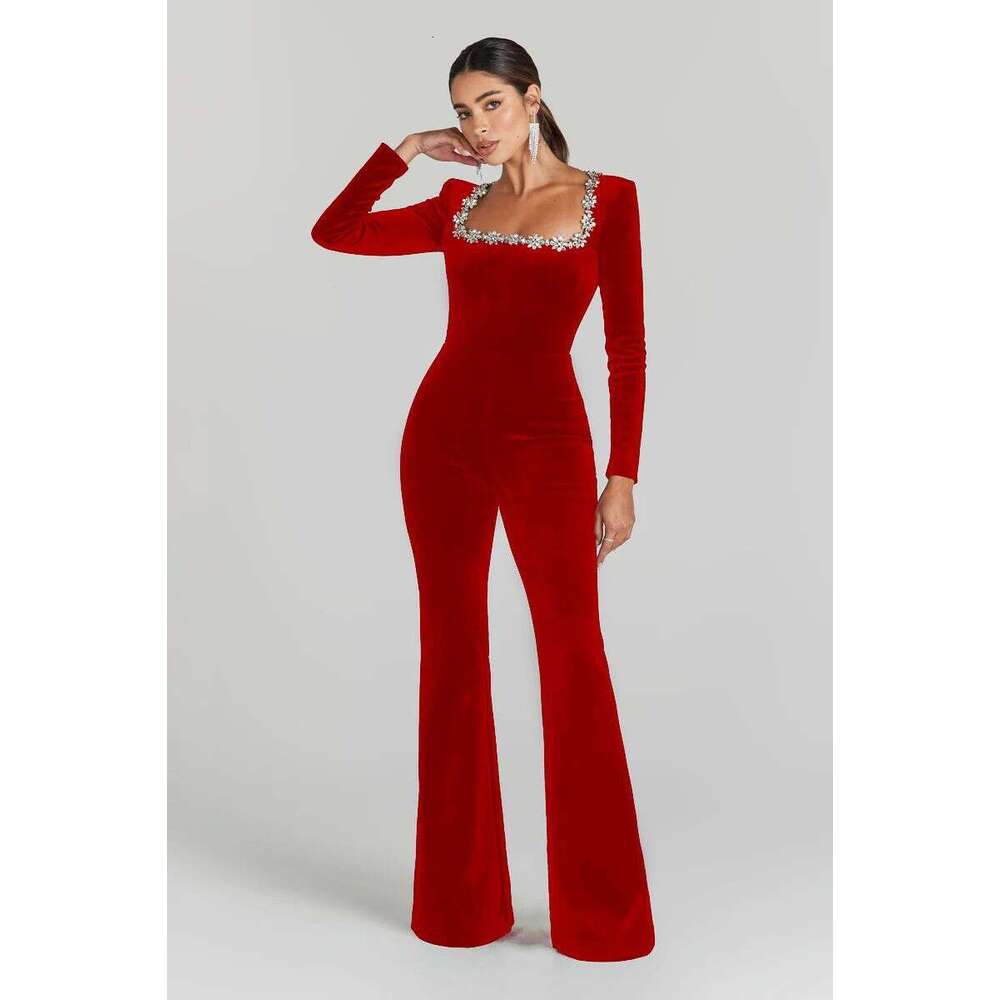 Wide Leg Jumpsuit Spring Summer New Sexy Fashion Celebrity Nail Dia Bandage Long Sleeve Women S Evening Dress Jumpsuit