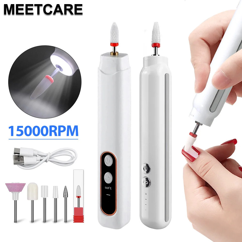 6in1 Wireless Nail Drill 15000RPM with LED Light and Screen Manicure Cutter Nail Pedicure Milling Cutter Polisher Sander 250517