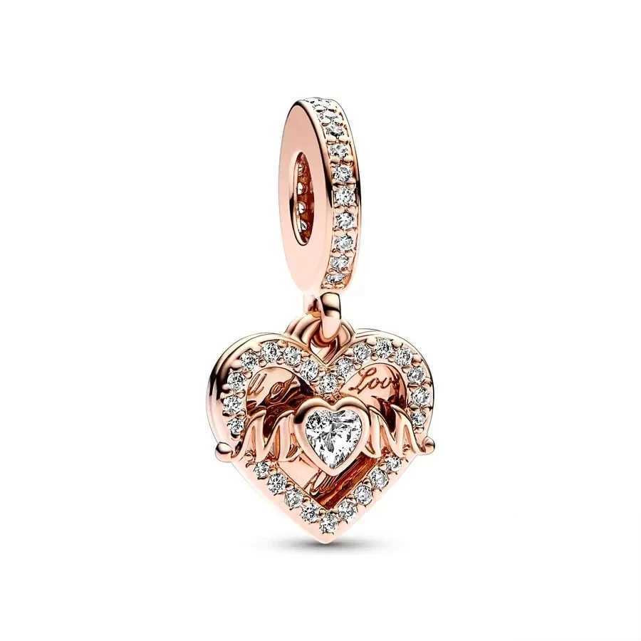 European Sparkling Rose Gold Infinity Heart Lollipop Key Dangle Charm Bead DIY Jewelry Fit Original 925 Sterling Silver BraceletXJ250517