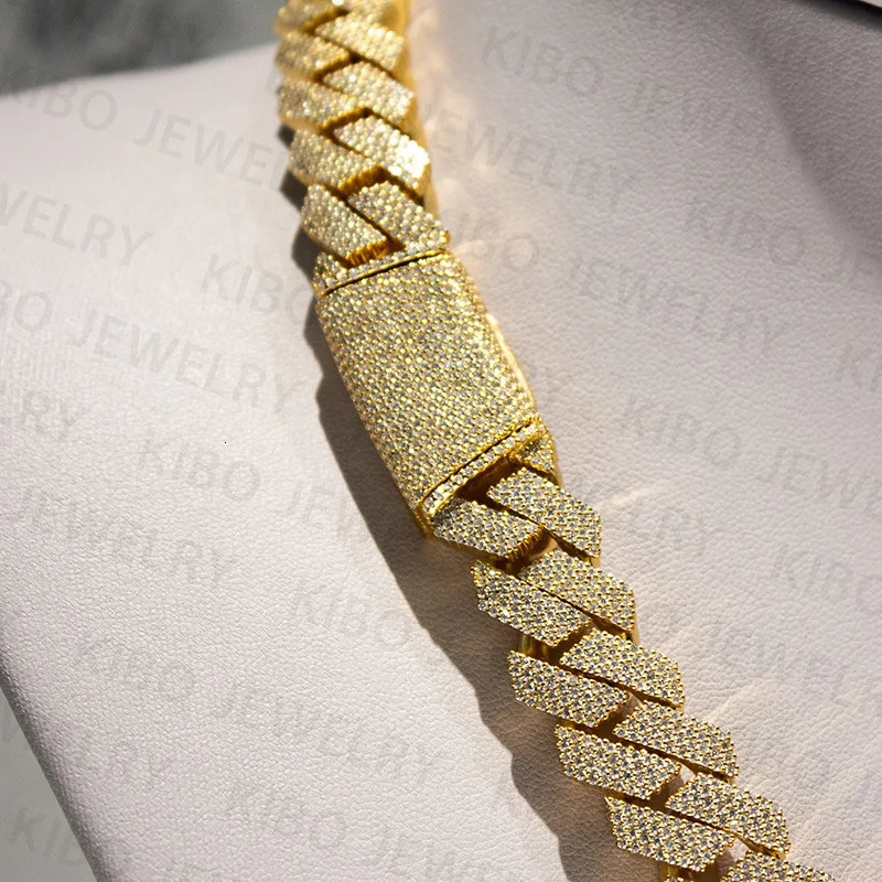 Iced out Rapper Hiphop Chian 14mm 18k Gold Plated 925 Silver Cuban link Men Chain 250509