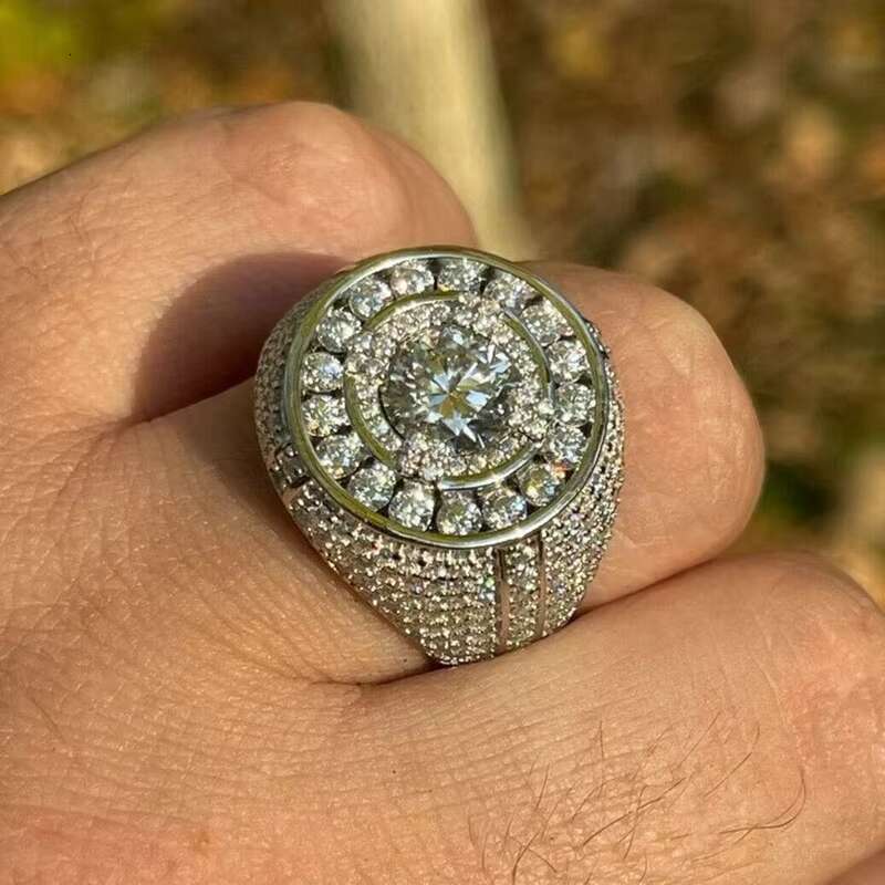 Luxury hip-hop men's ring, pure silver pearl ice paving, GRA VVS Moissanite party cool solid design
