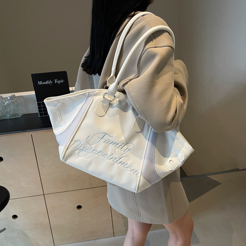 Fashion Bowling Handbag for Women, New Large Capacity Embroidered Letter Single Shoulder Crossbody Sports Travel Underarm Bag