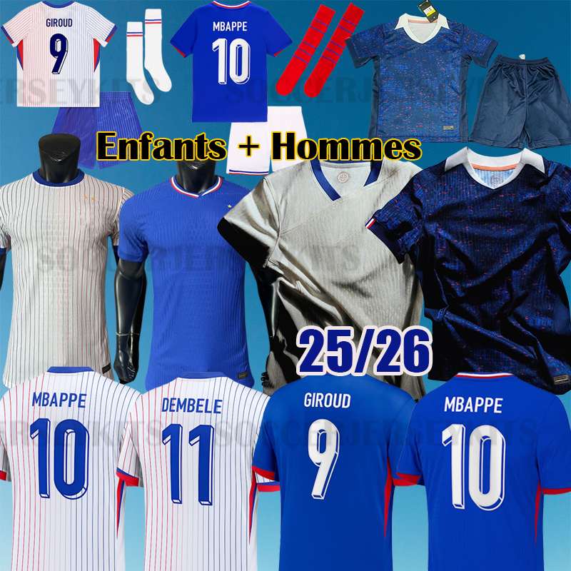 25 26 Maillots de football Soccer Jerseys French BENZEMA Fra nces Football shirts MBAPPE GRIEZMANN CAMAVINGA maillot kit shirt hommes enfants MEN kids maillot euro