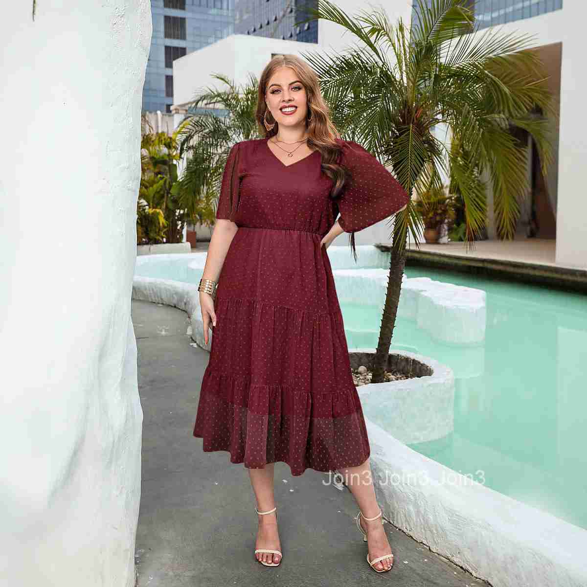 Large Womens Wear Large Solid Leisure Holiday Dress Chiffon Holiday Elegant Mid Length Dress