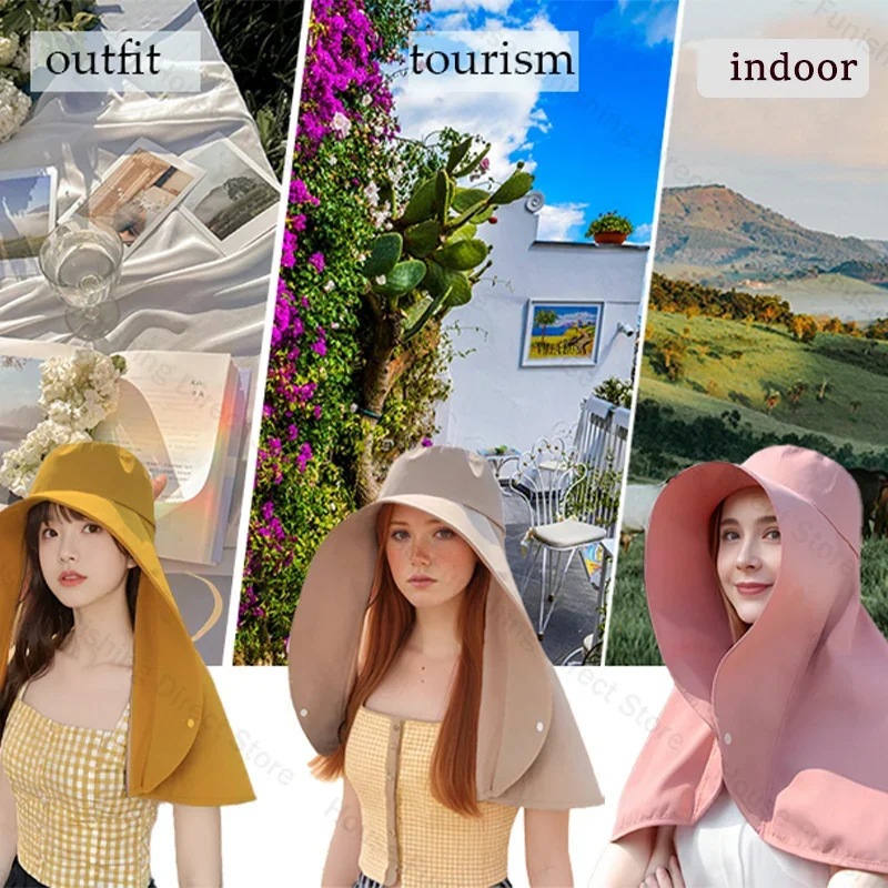 Summer Womens UPF 50 UV Sun Hat Large Brim Face Mask Neck and Shoulder Protection Beach Outdoor Fishing Accessories 250517