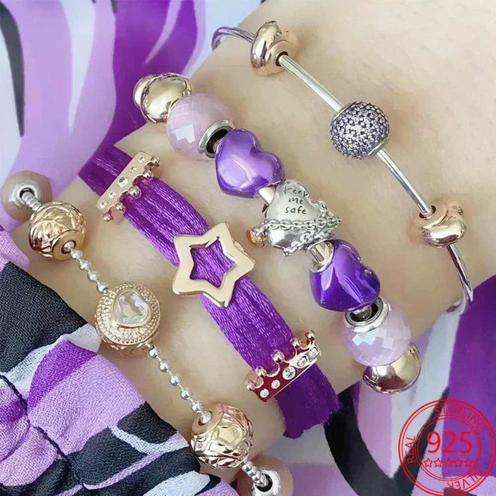 New 925 Sterling Silver Purple Murano Bead Pansy Flower Dangle Charm Fit Original Brand Bracelet And Necklace Women Jewelry GiftXJ250517