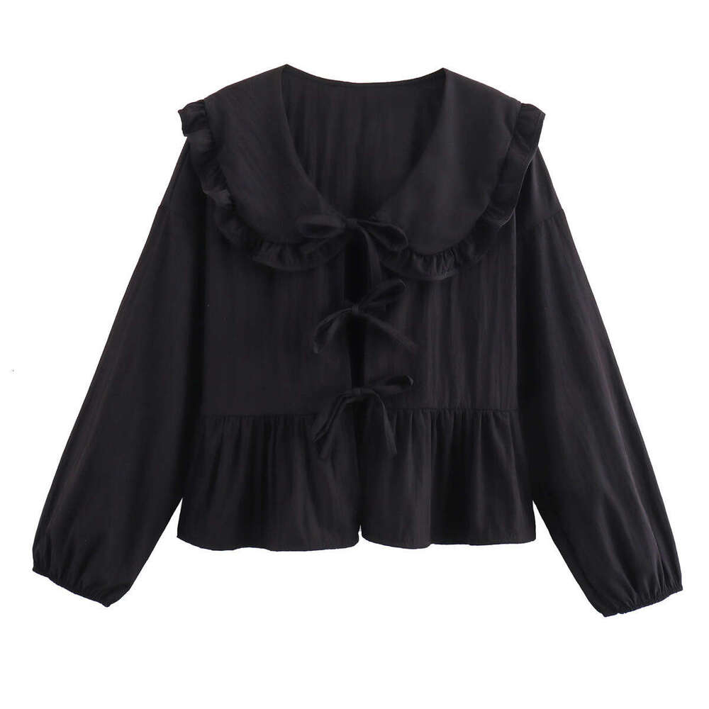 Wind Summer New Fashionable Casual Versatile 3-Color Doll Collar Lace Shirt Top B5