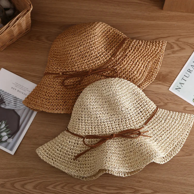 Hat Womens Summer Beach Sun Straw Versatile Protection Large Brim Folding 250517