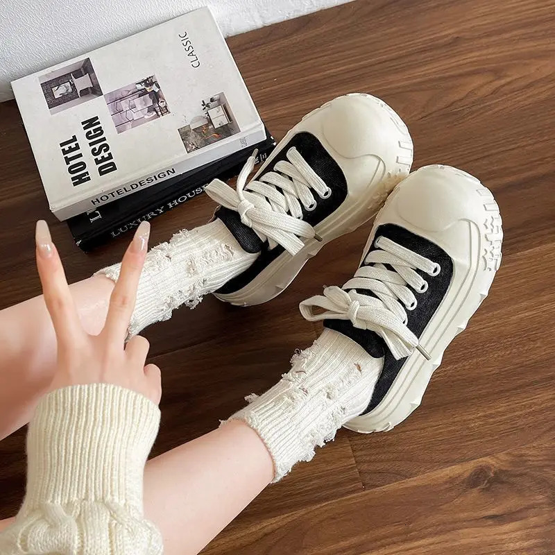 2025 Platform n Shoes Womens Lace-up Canvas Shoes Summer Fashion Casual Board Walking Shoes for Girl Y2k 250515