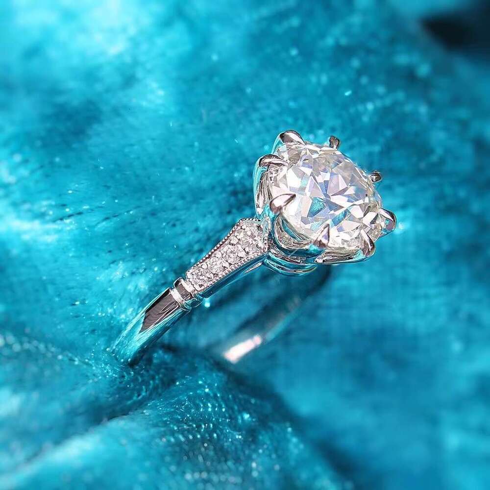 Old cut 2.20 Ctw moissanite engagement and wedding ring, original sterling silver party boutique jewelry
