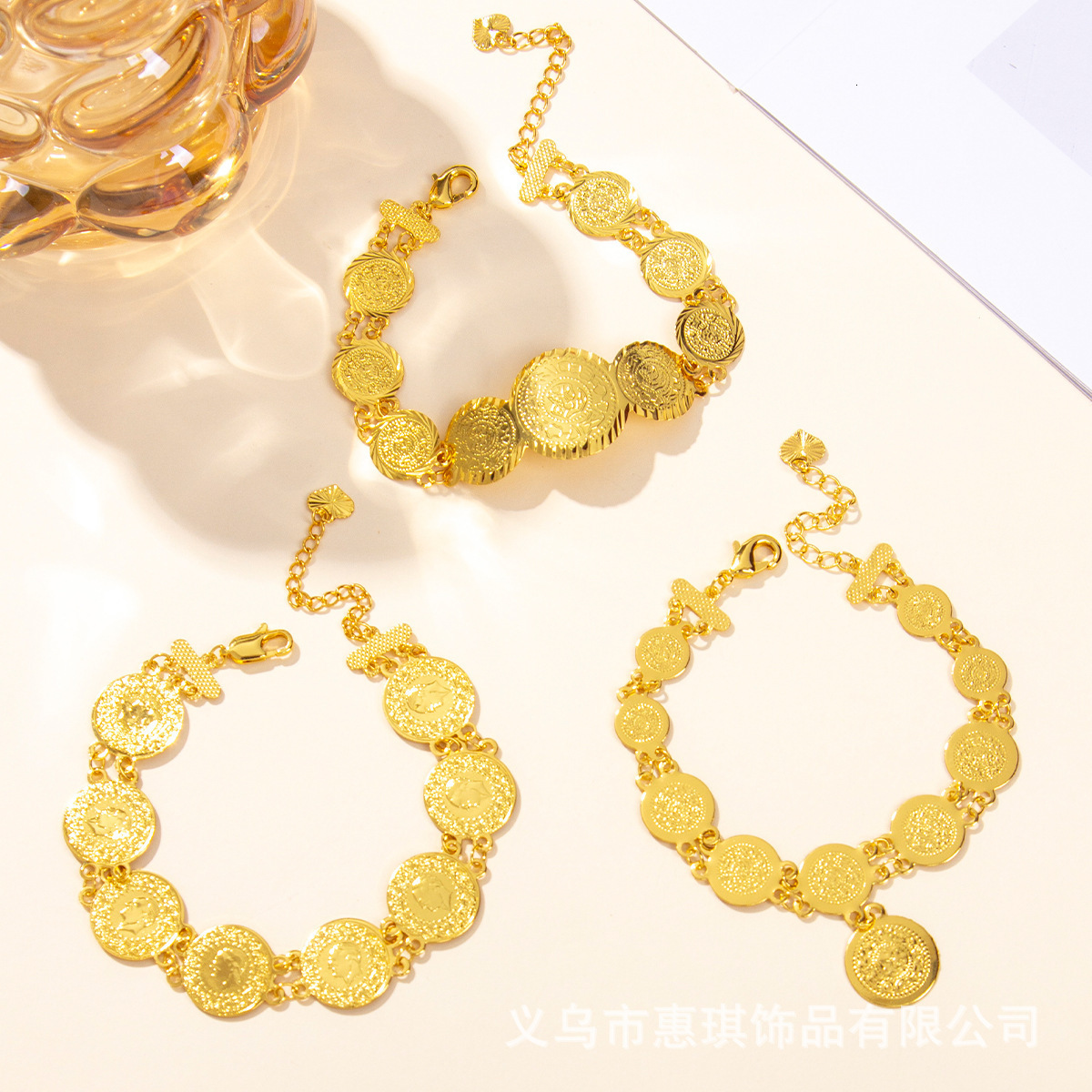 Gold Plated Coin Bangle African Bracelets Jewelry Dubai Middle East Arab Bridal Ornament for Women Girls 241115