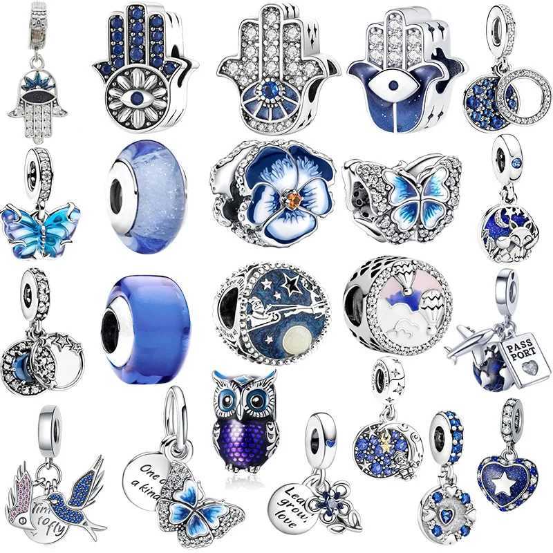 Miniso Blue Devils Palm EyeBlue Pansy FlowerButterfly Dangle Charms Beads Fit Original 925 Sterling Silver Bracelet JewelryXJ250517