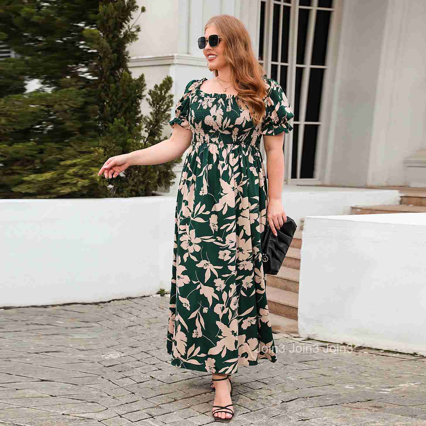 Large Womens Dress Large Print Leisure Holiday Dress Bohemian French Elegant Mid Length Dress