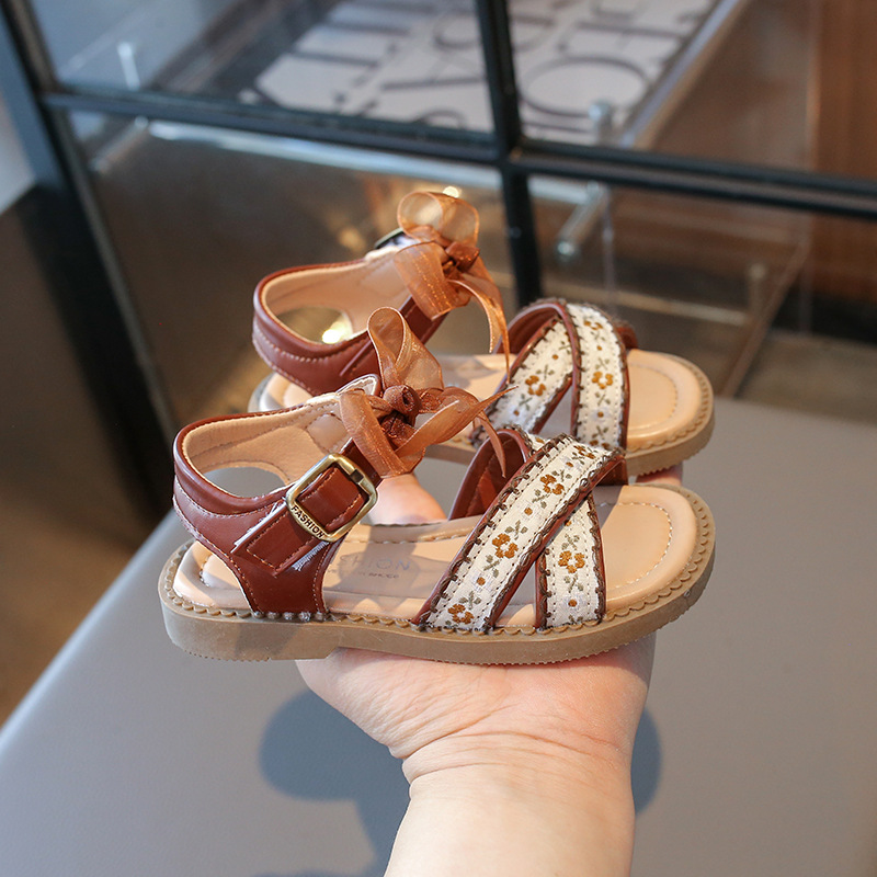 Summer Girls Sandals Fashion Flower Children Princess Shoes Open-toe Sweet Bowknot Cutefeet Kids Causal Flat Sandals Soft Soled Sizes US6C-US13C C0707