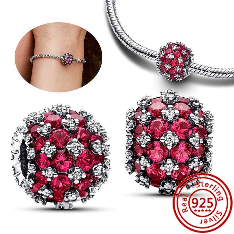 925 Silver Round Beads White Red Green Murano Glass Black Blue Red Zircon Sparkling Charm Fit Pantaro Bracelet Fine Jewelry GiftXJ250517