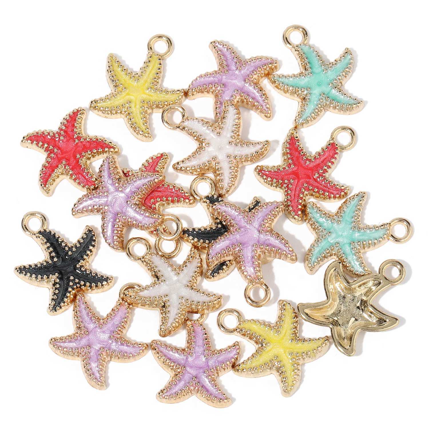 10pcs/lot 18x15mm Colorful Small Starfish She Pendants Stainl Steel Charms For Jewelry Making Diy Bracelet AccoriesXJ250517