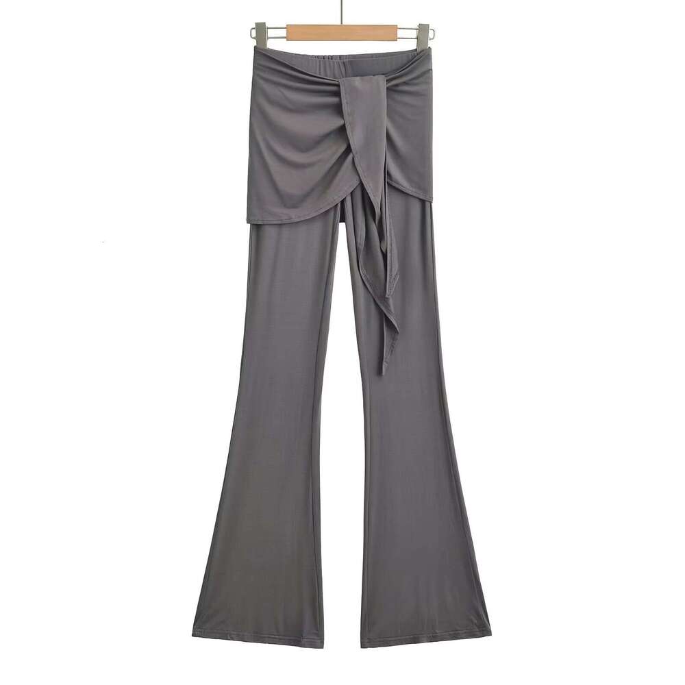 Zhao Lusi's Fake Two-Piece Lace Up Micro Flared Show Off Her Slimming And Leg Length, Autumn Home Casual Floor Length Pants For Women B5