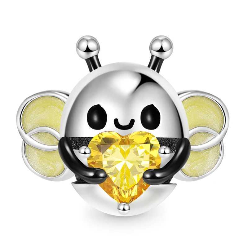 Sparkling Bee Gold Cicada Pendant Bee Embraces Heart Gem Charm Bead Fit Original European 925 Silver Bracelet DIY Jewelry GiftXJ250517