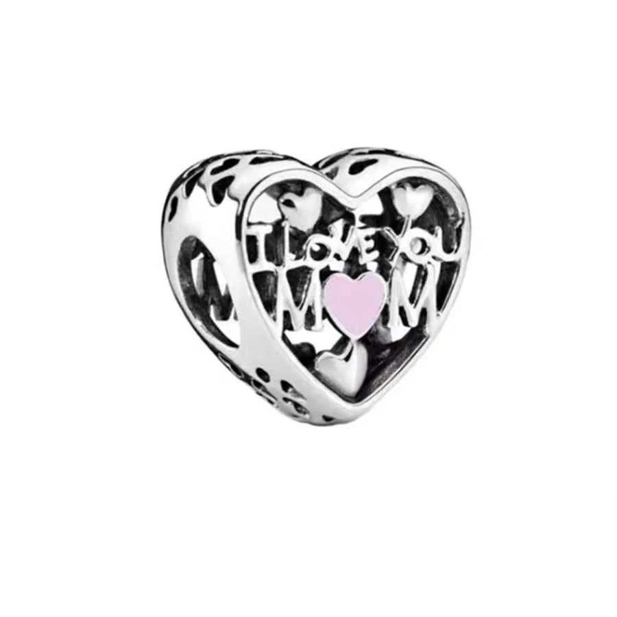 Fine You Mom Double Heart Split Dangle Charm Beads Fit Original Pan 925 Sterling Silver Bracelet DIY Women Jewelry GiftXJ250517