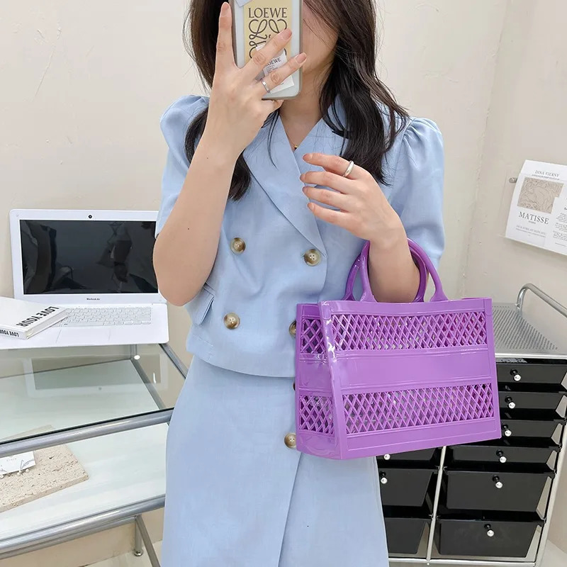 2025 Large Beach Bag PVC Rubber Waterproof Beach Travel Picnic Storage Basket Women Shopping Handbags Sac Jelly Tote Bag Ins 250516
