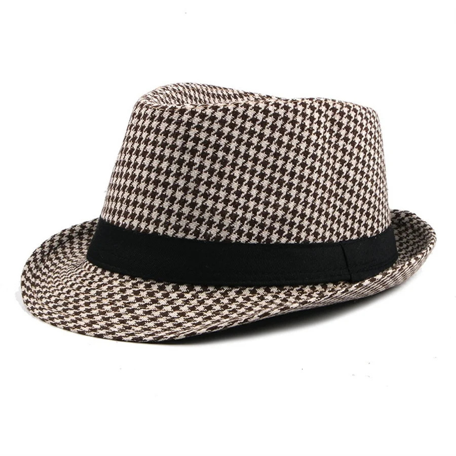 Spring Summer Vintage Checked Top Hat Mens Middle-aged and Elderly Woolen Gentlemans Hat Jazz Hat 250516