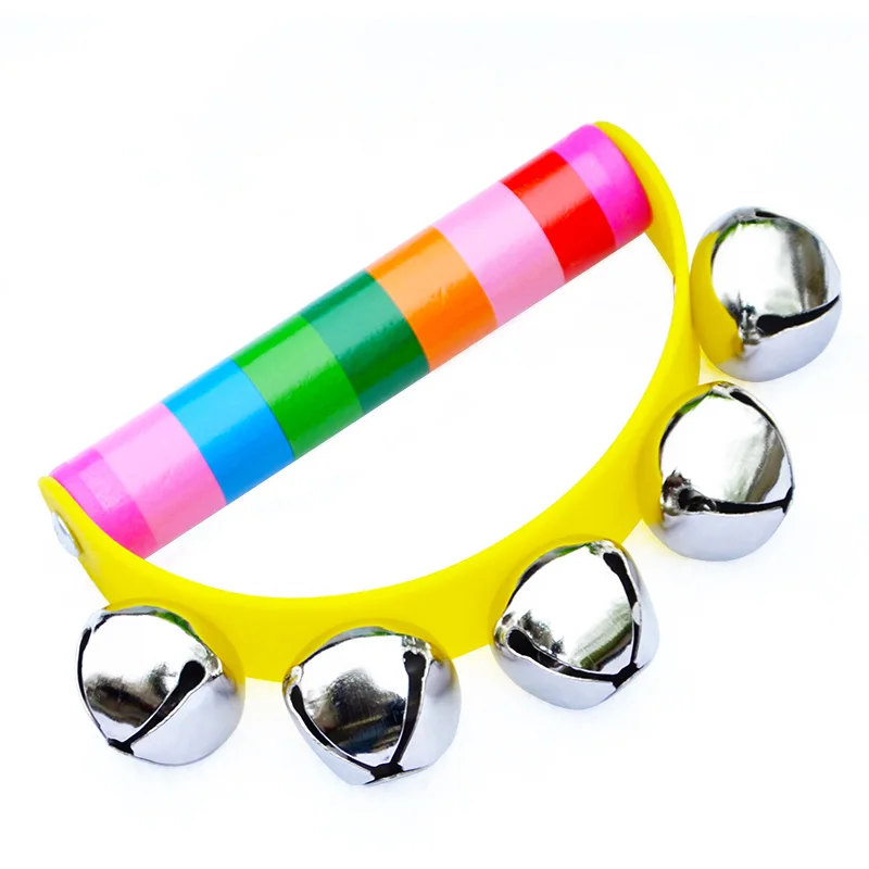 Rainbow Rattles Wooden Handbell Jingle Bell Shakers Kids Party Favors Music Educational Toy for Early Childhood Development