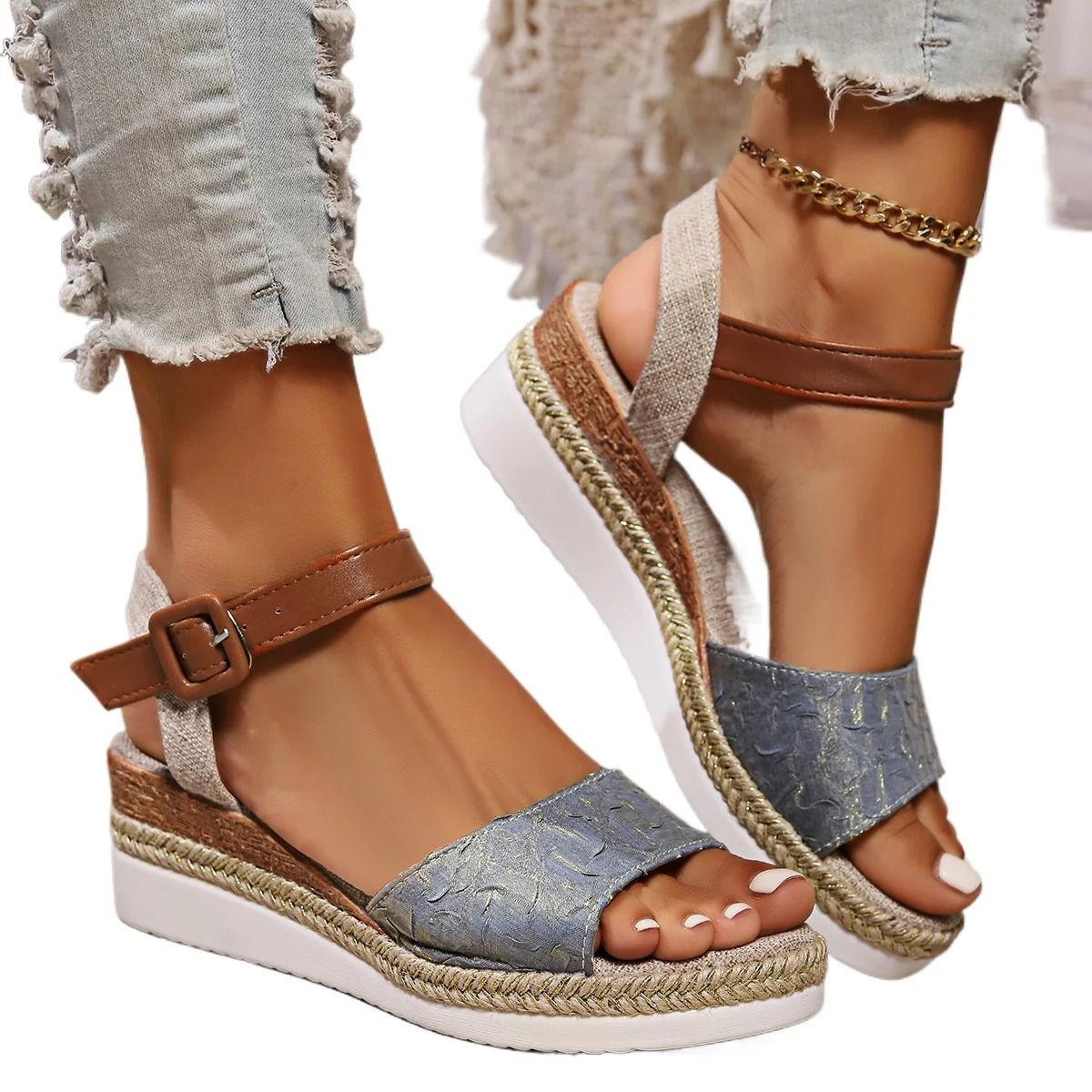 Women Sandals Summer Espadrille Strap Wedge Sandals Women Casual Open Toe Shoes Women Roman Platform Sandals Zapatos De Mujer 250515