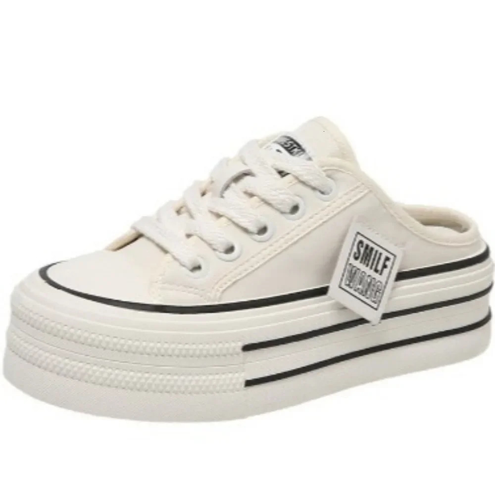 Summer Thick Soles Increase Slippers Trend All Lazy People A Slip-on Half Drag Fashion Casual Canvas Shoes Women 250515