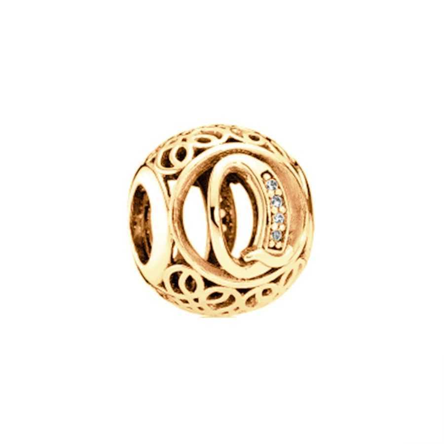 Gold Plated Openwork A - Z Alphabet 26 Letters Charm Bead Fit Original 925 Sterling Silver European Bracelet DIY Making JewelryXJ250517