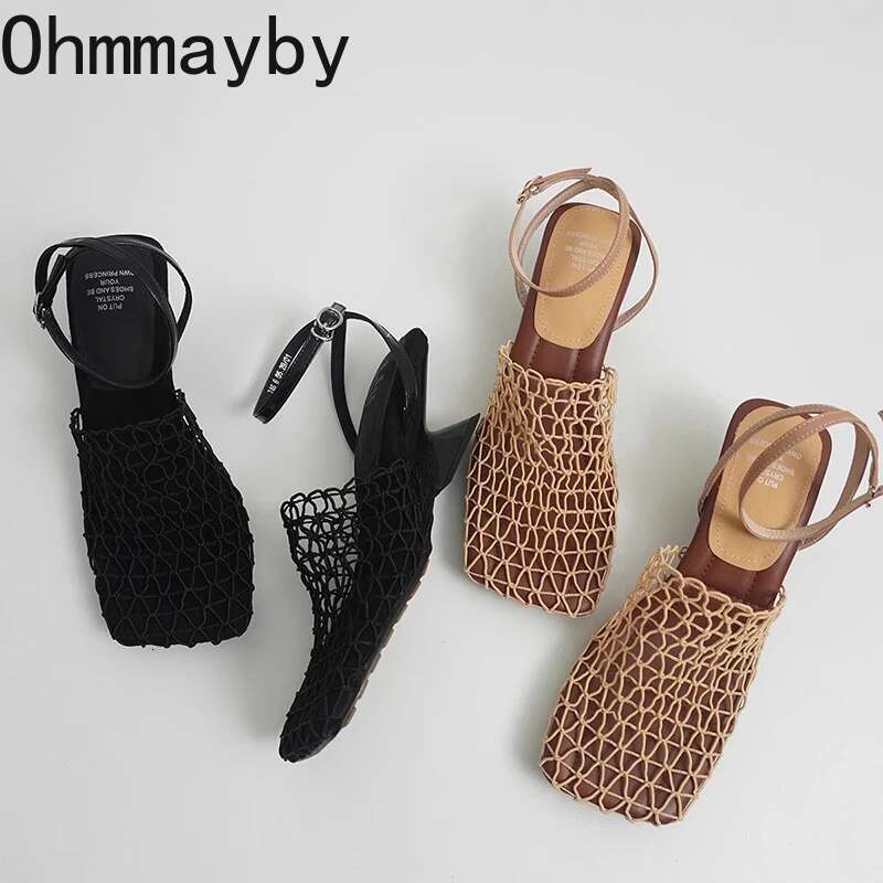 Designer Hollow Out Women Sandals Concise Party Dress Singbacks Pumps Summer Square Toe Women's Sandalias