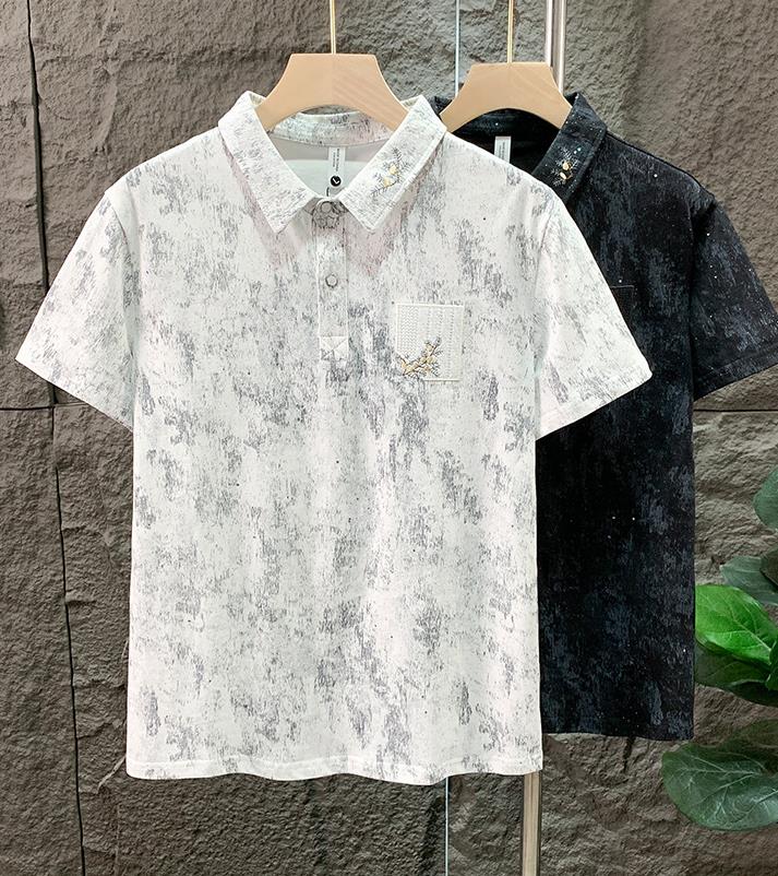 Men's TShirts European Men Short Sleeve Summer Personality Trend Heavy Industry Drill Flower Sequin Slim Fit Tshirt Tee Shirt Homme 230411