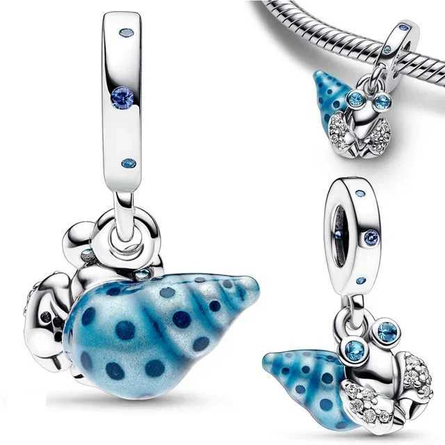 New925SilverBlue Sea Creature Shell Dolphin PendantsCharmsBeadsFitOriginalBraceletDIYJewelryForWomen2024XJ250517