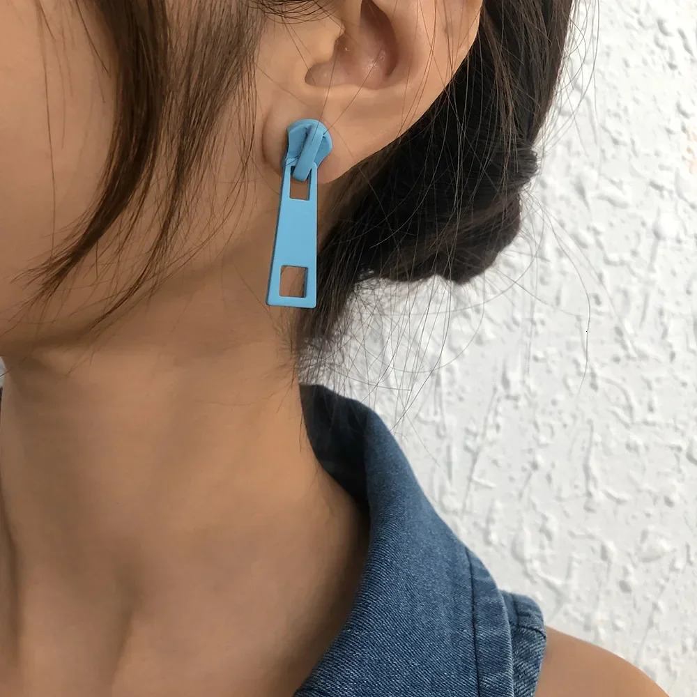 Personality Zipper Stud Earrings Fashion Jewelry for Women Unusual Earrings Geometry Ear Ring Pop Hip Hop Piercing Jewelry 250517